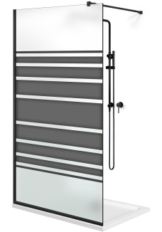 Paravan Cabina de dus Walk-in, (083), 105x210 cm, AQUA ROY BLACK - MULTILINE, sticla mata decorata, 8 mm, NEGRU