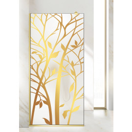 Paravan cabina de dus walk-in, (2026) Aqua Roy ® Gold, model WOOD auriu, sticla 8 mm mata securizata, anticalcar, latimi: 70/80/90/100/110/120 cm