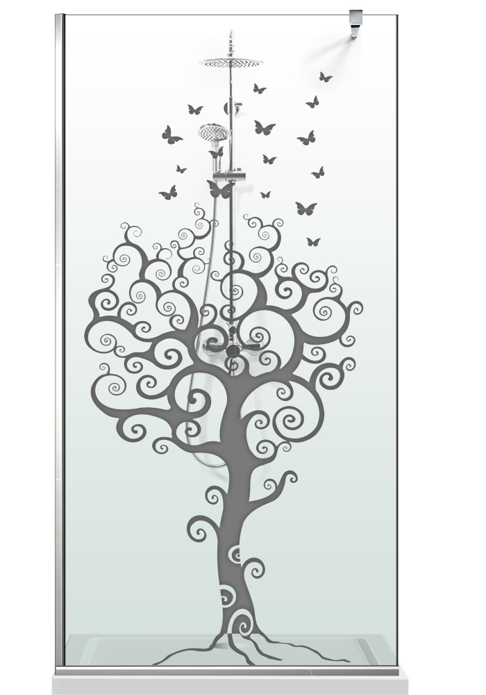 Paravan Cabina de dus Walk-in, (068), sticla clara decorata, 8 mm, AQUA ROY-LIFE TREE, feronerie INOX